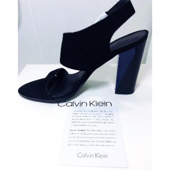 Calvin Klein Womens Black Suede Leather Block Heeled Open Toe Sandals Sz 8.5 New - Picture 9 of 12